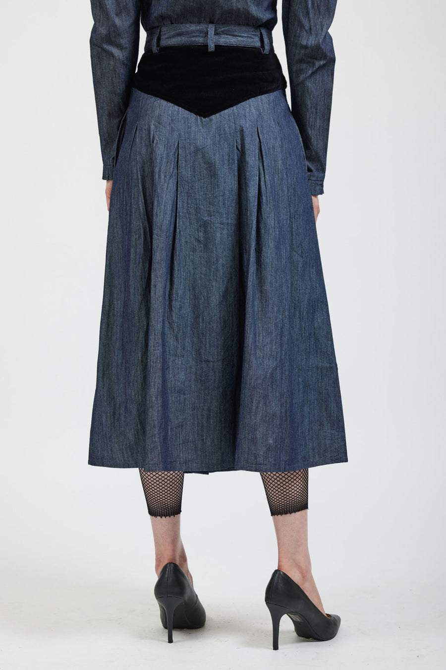 Black Contrast Stitch Bralet + Skirt Denim Co-ord - Divina