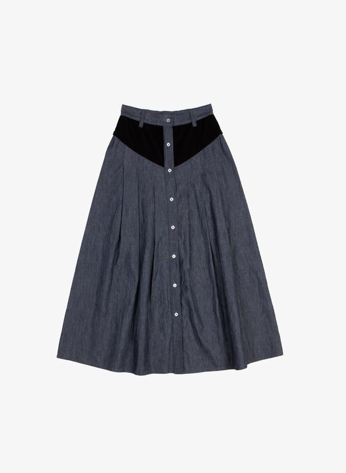 BATSHEVA - Denim Patch Skirt in Grey Denim