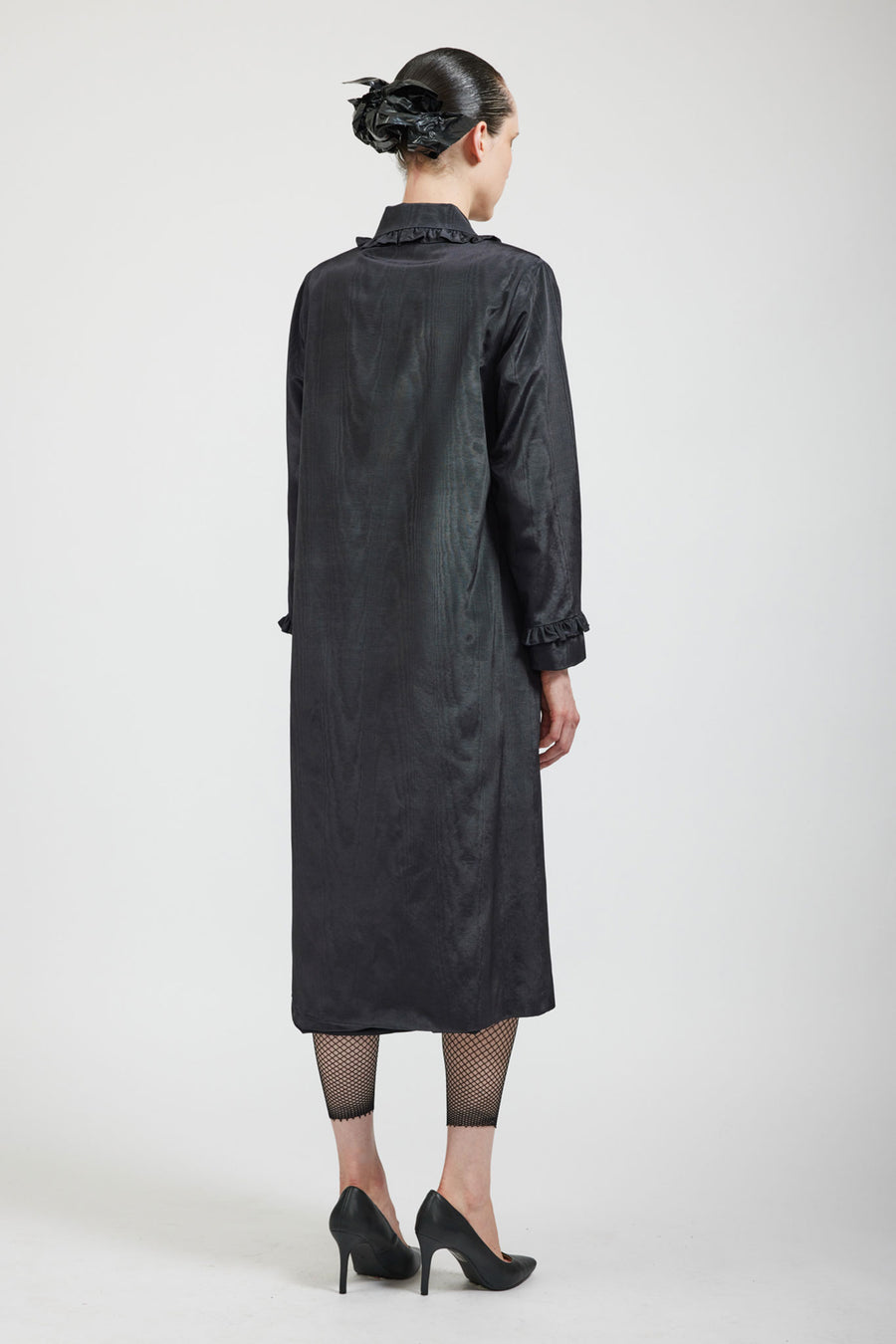 BATSHEVA - Ruffle Coat in Black Moiré
