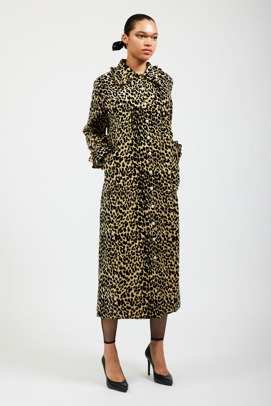 BATSHEVA - Ruffle Coat in Leopard Velveteen