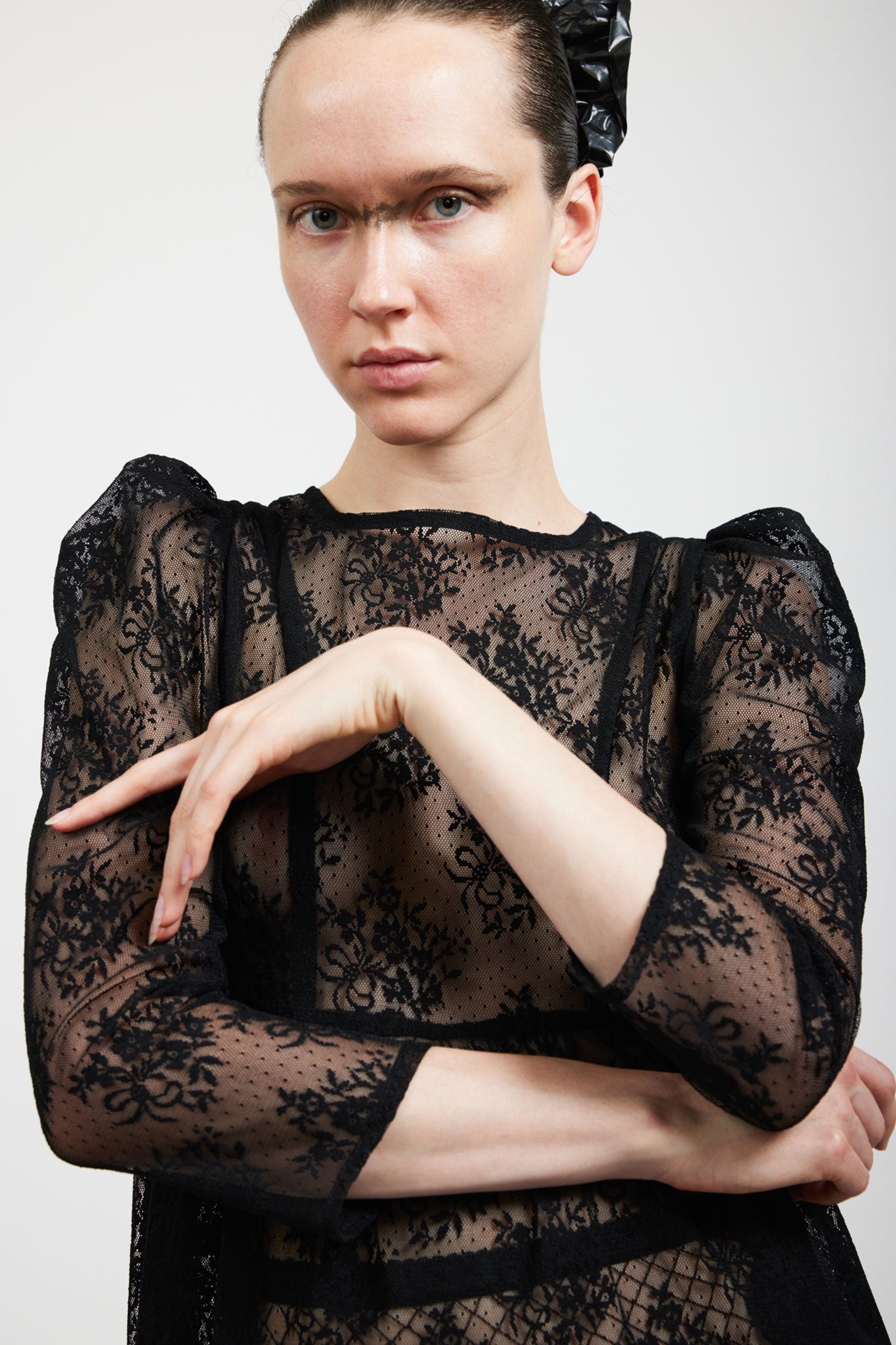 Square Neck Mini Prairie Dress in Black Lace BATSHEVA