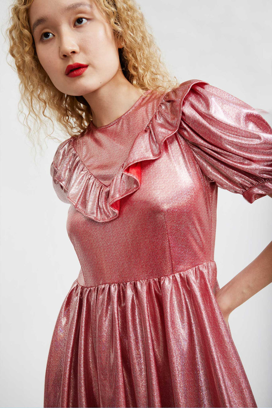 BATSHEVA - May Dress in Ballerina Pink Holographic