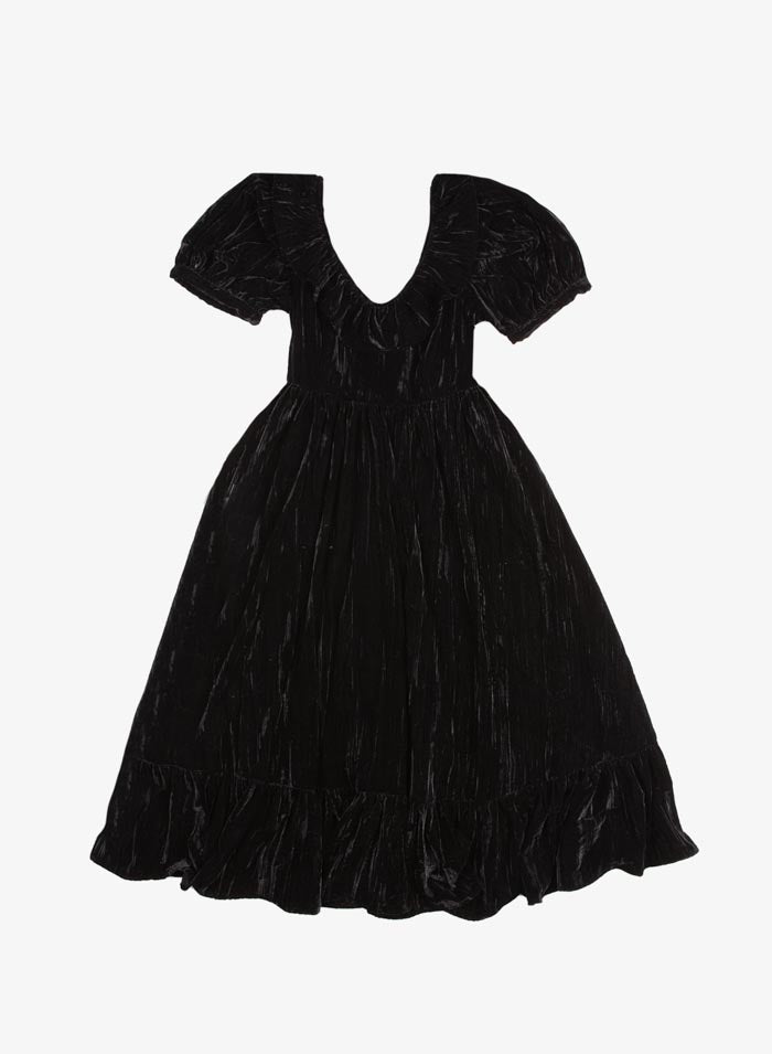 BATSHEVA - Ruffle May Dress in Black Velvet