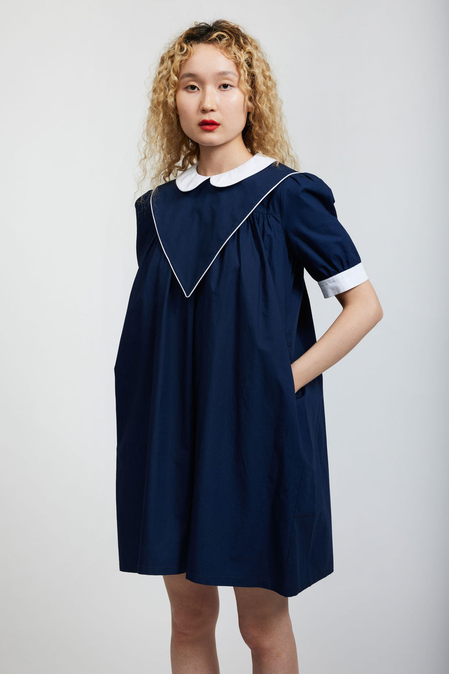 BATSHEVA - Short Sleeve Penelope Dress in Navy