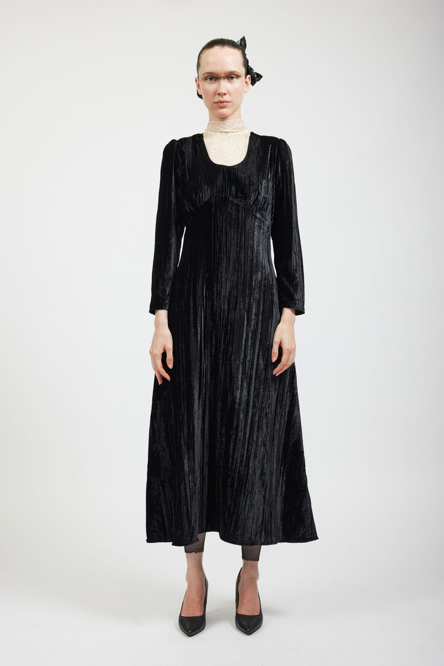 BATSHEVA - Maryjane Dress in Black Crushed Velvet