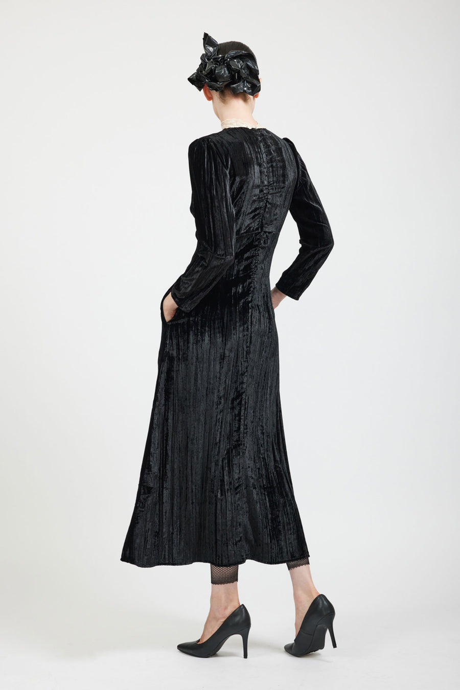 BATSHEVA - Maryjane Dress in Black Crushed Velvet