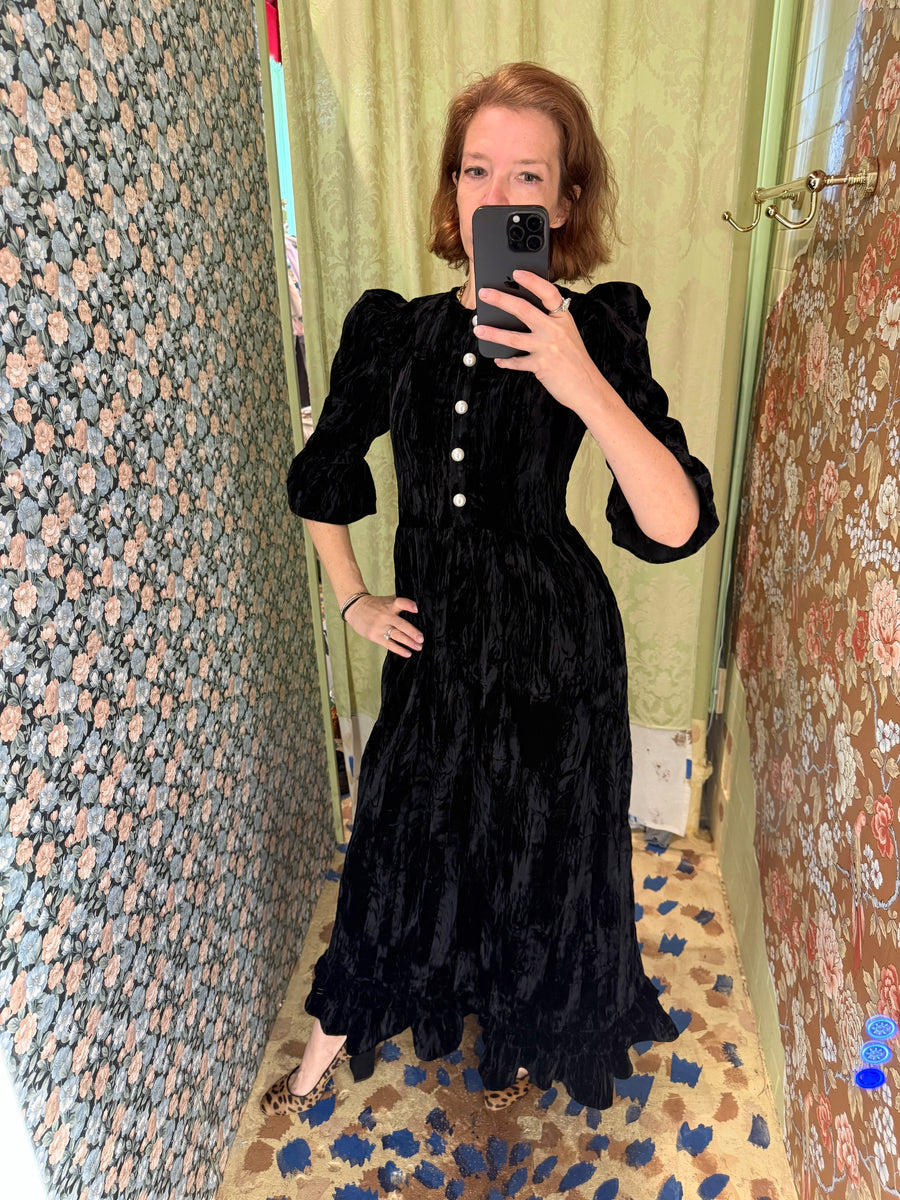 Ella Dress in Black Crushed Velvet