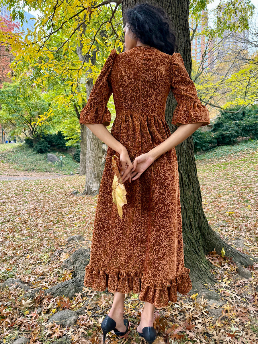 Ella Dress in Rust Embossed Velvet