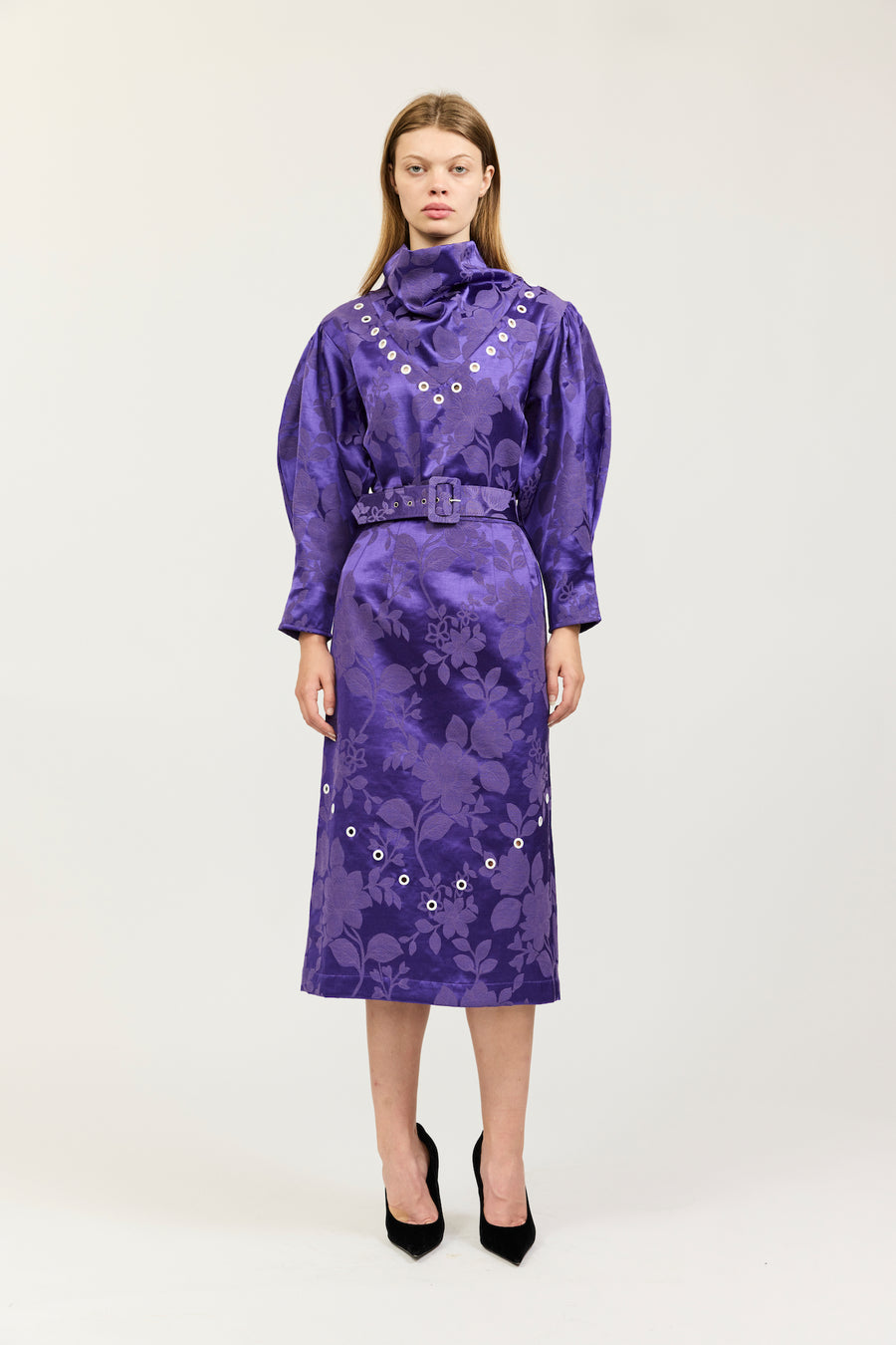 Court Skirt in Purple Jacquard