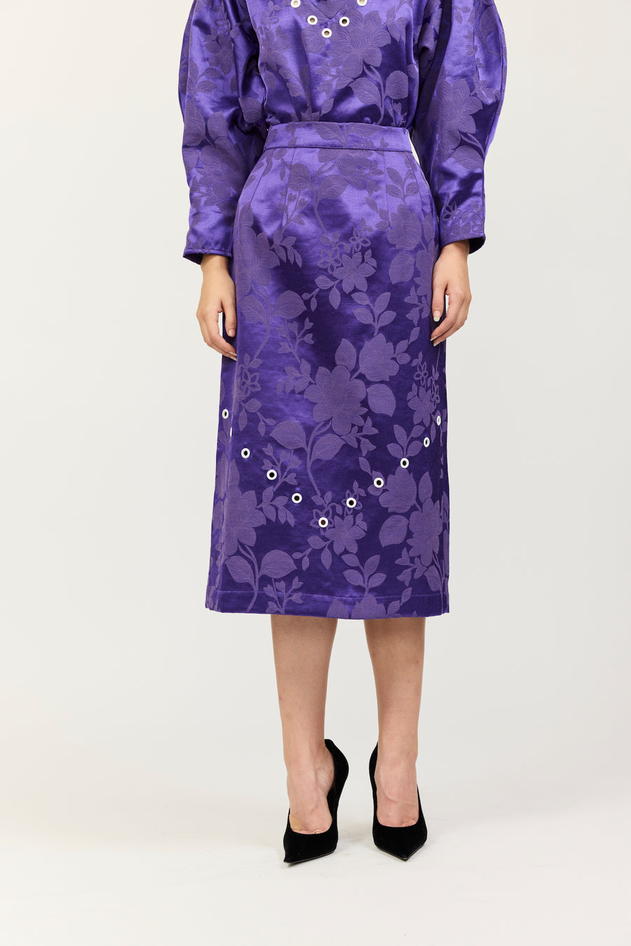 Court Skirt in Purple Jacquard