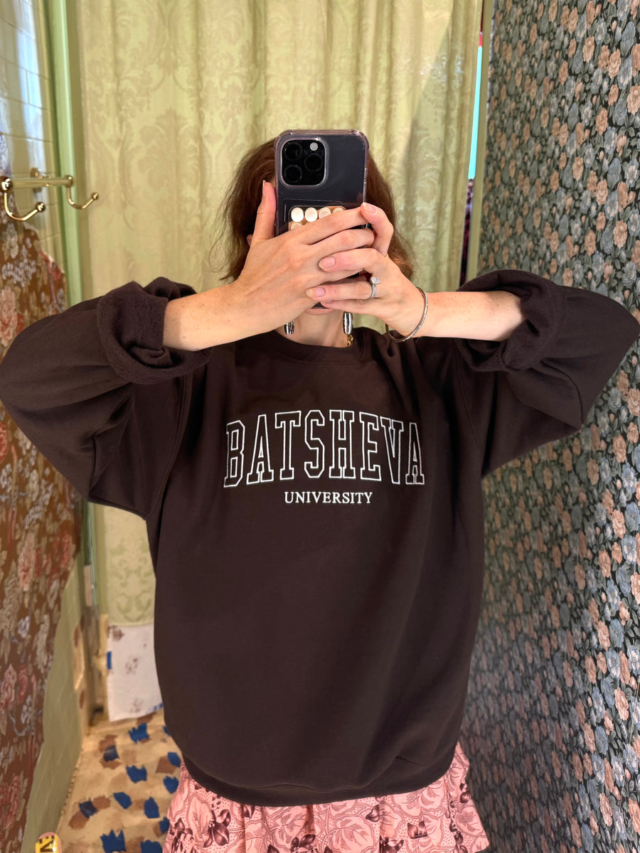 BATSHEVA UNIVERSITY Embroidered Sweatshirt in Chocolate