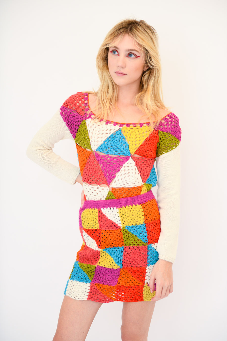 Sample Sale Vivien Crochet Sweater in Multi Triangle