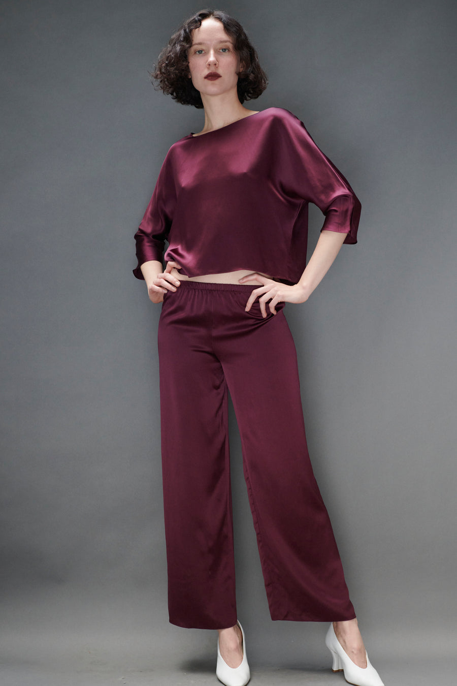 Erin Top in Merlot Silk Charmeuse