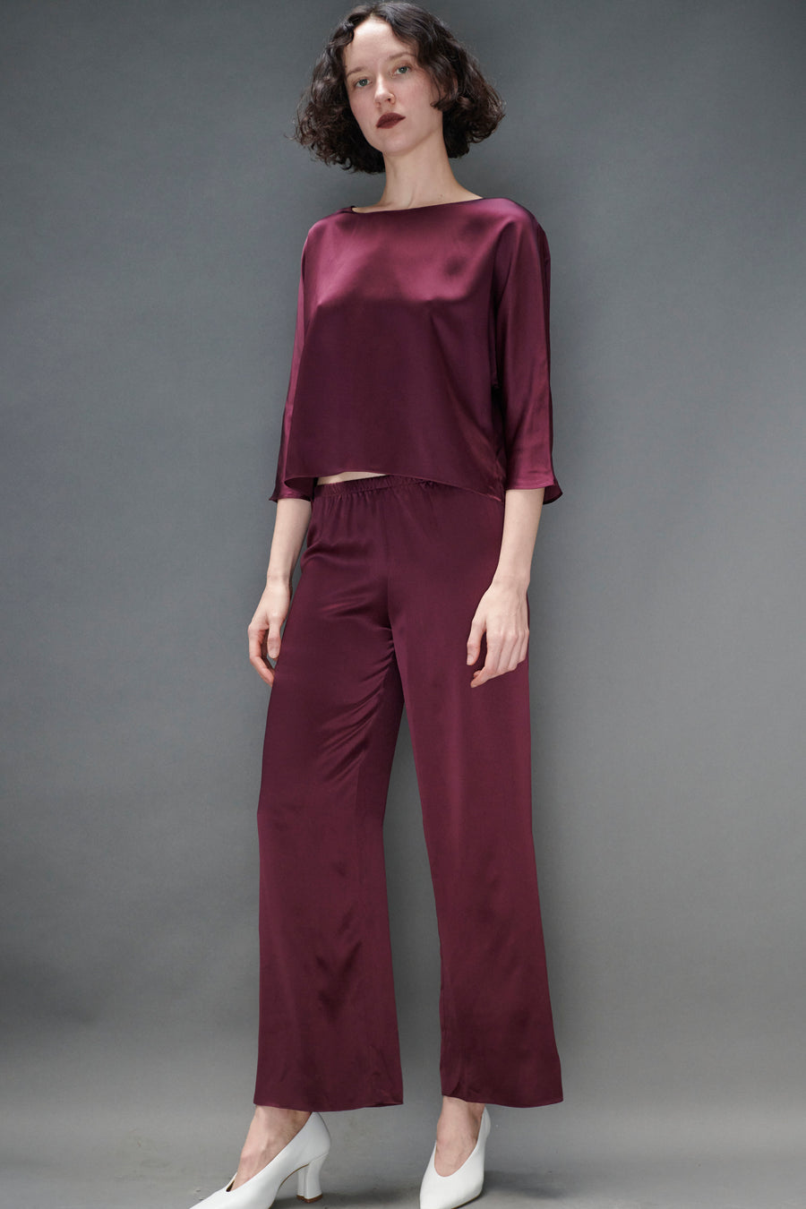 Erin Top in Merlot Silk Charmeuse