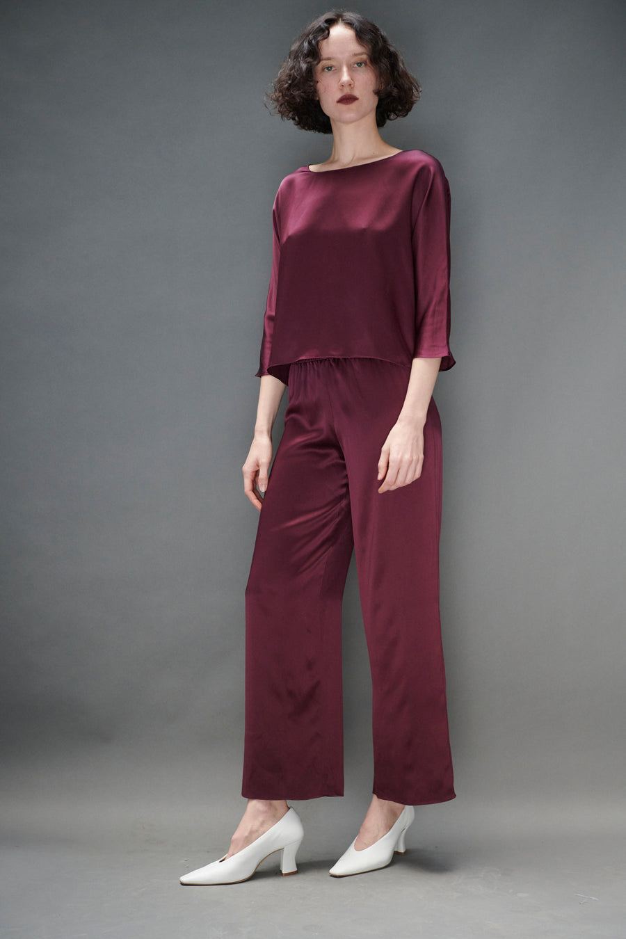 Erin Top in Merlot Silk Charmeuse