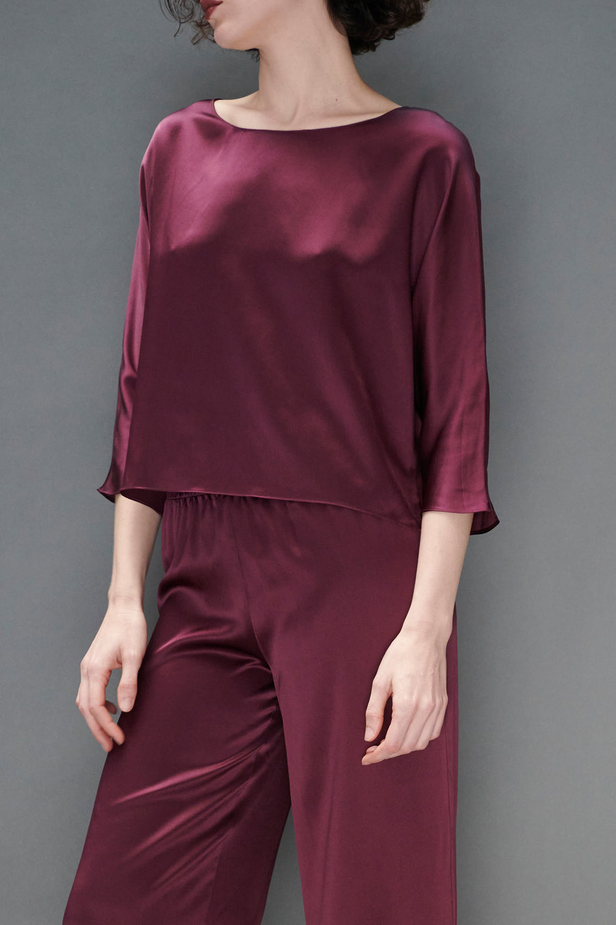 Erin Top in Merlot Silk Charmeuse