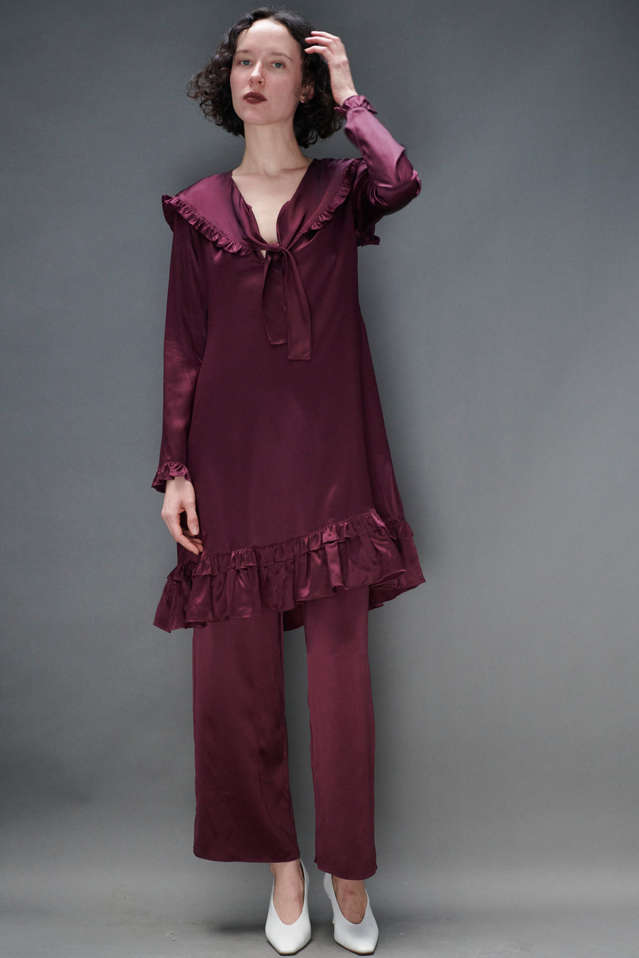 Sailor Dress in Burgundy Silk Charmeuse
