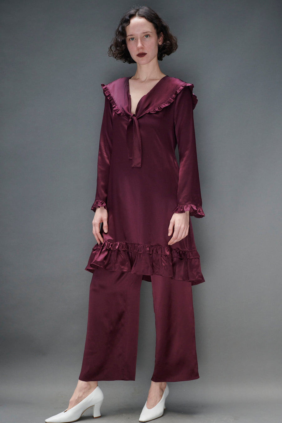 Sailor Dress in Burgundy Silk Charmeuse