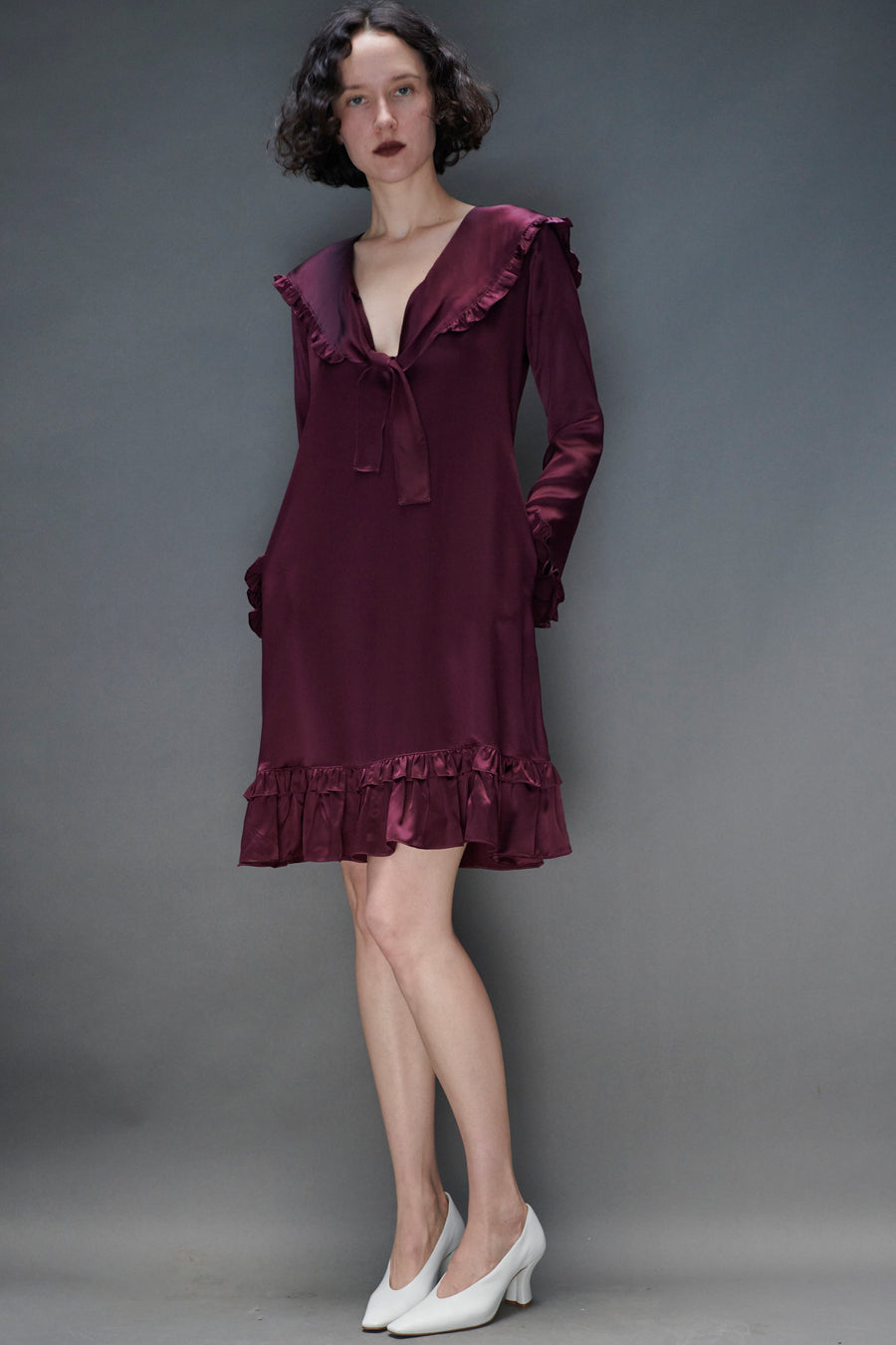 Sailor Dress in Burgundy Silk Charmeuse