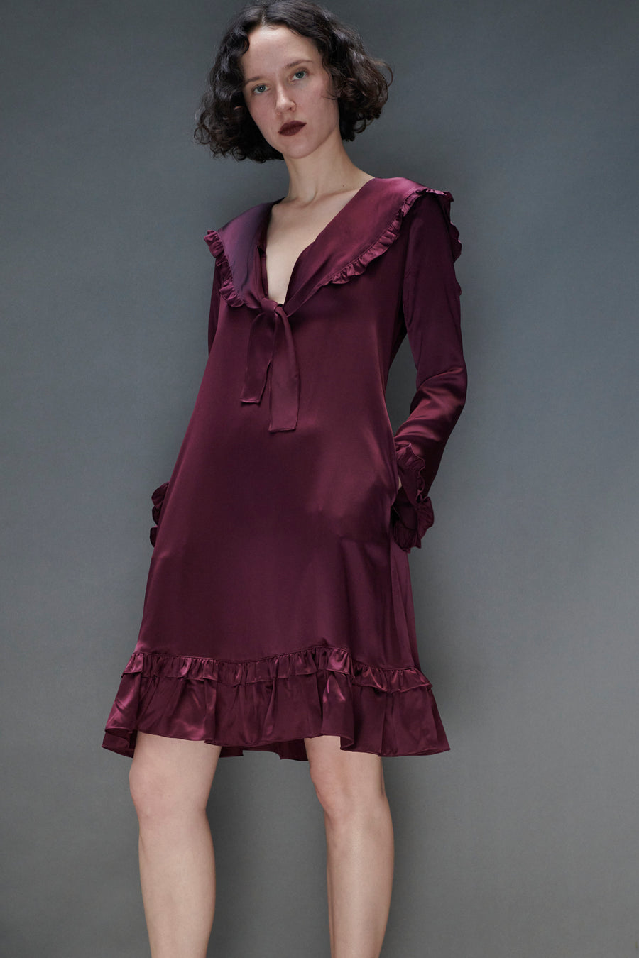 Sailor Dress in Burgundy Silk Charmeuse