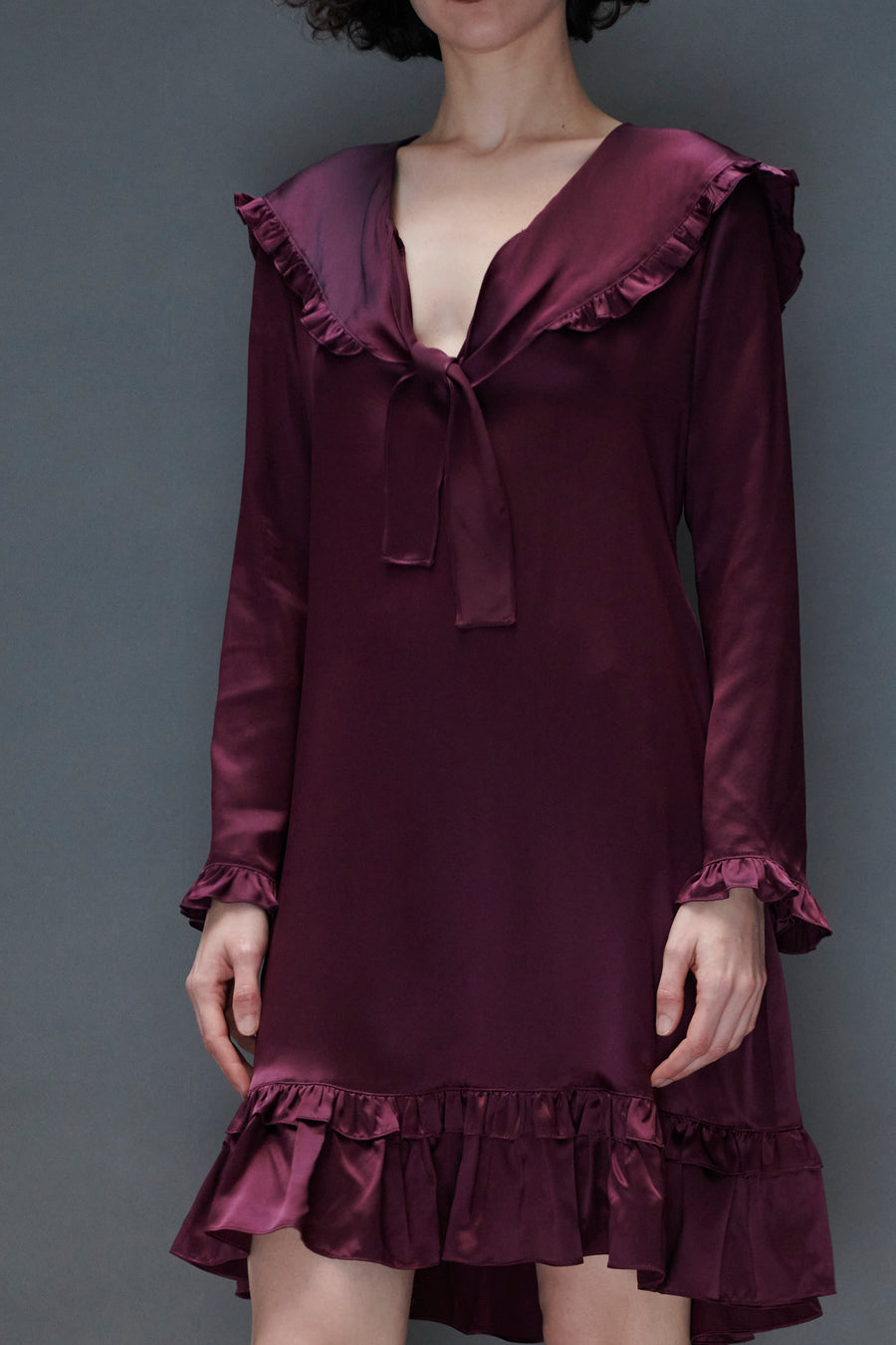 Sailor Dress in Burgundy Silk Charmeuse