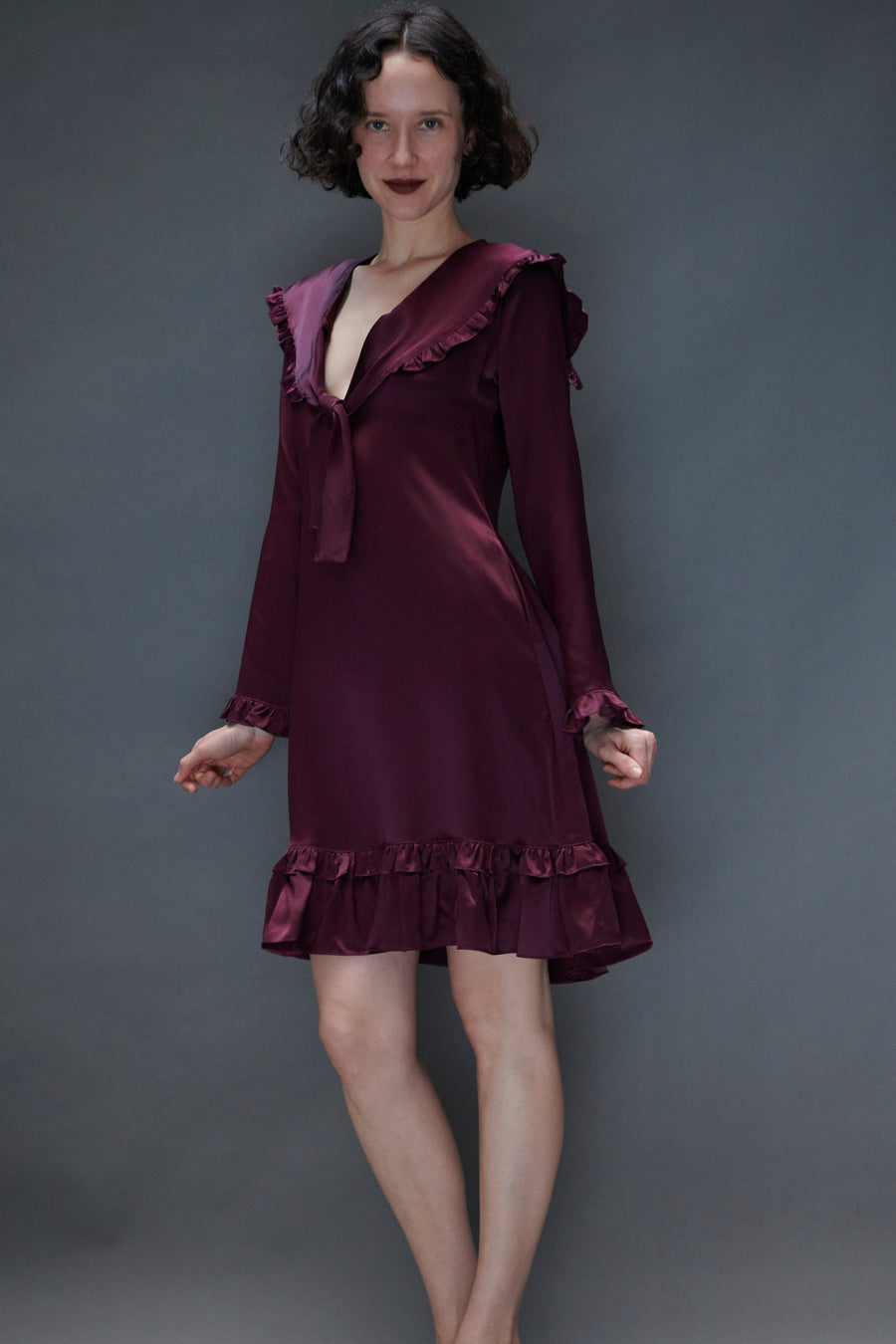 Sailor Dress in Burgundy Silk Charmeuse