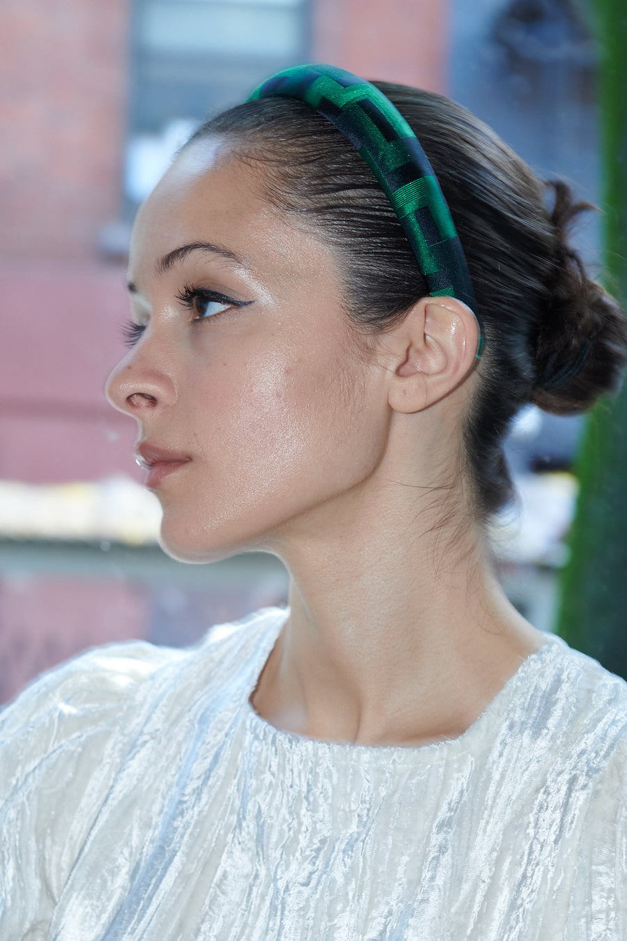 BATSHEVA - Headband in Green Deco Silk