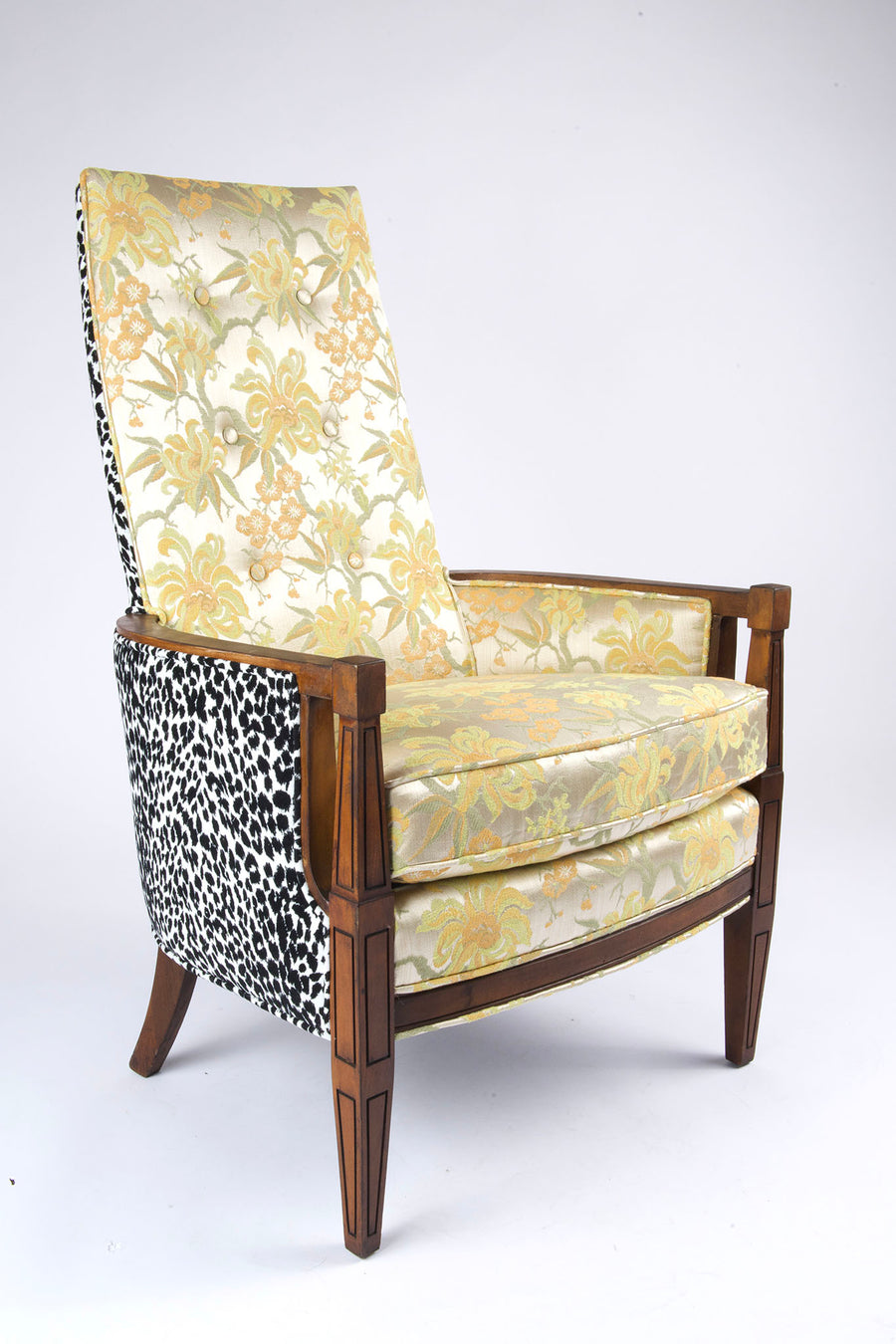 BATSHEVA - Armchair in Vintage Gold Floral Jacquard and Leopard Velvet