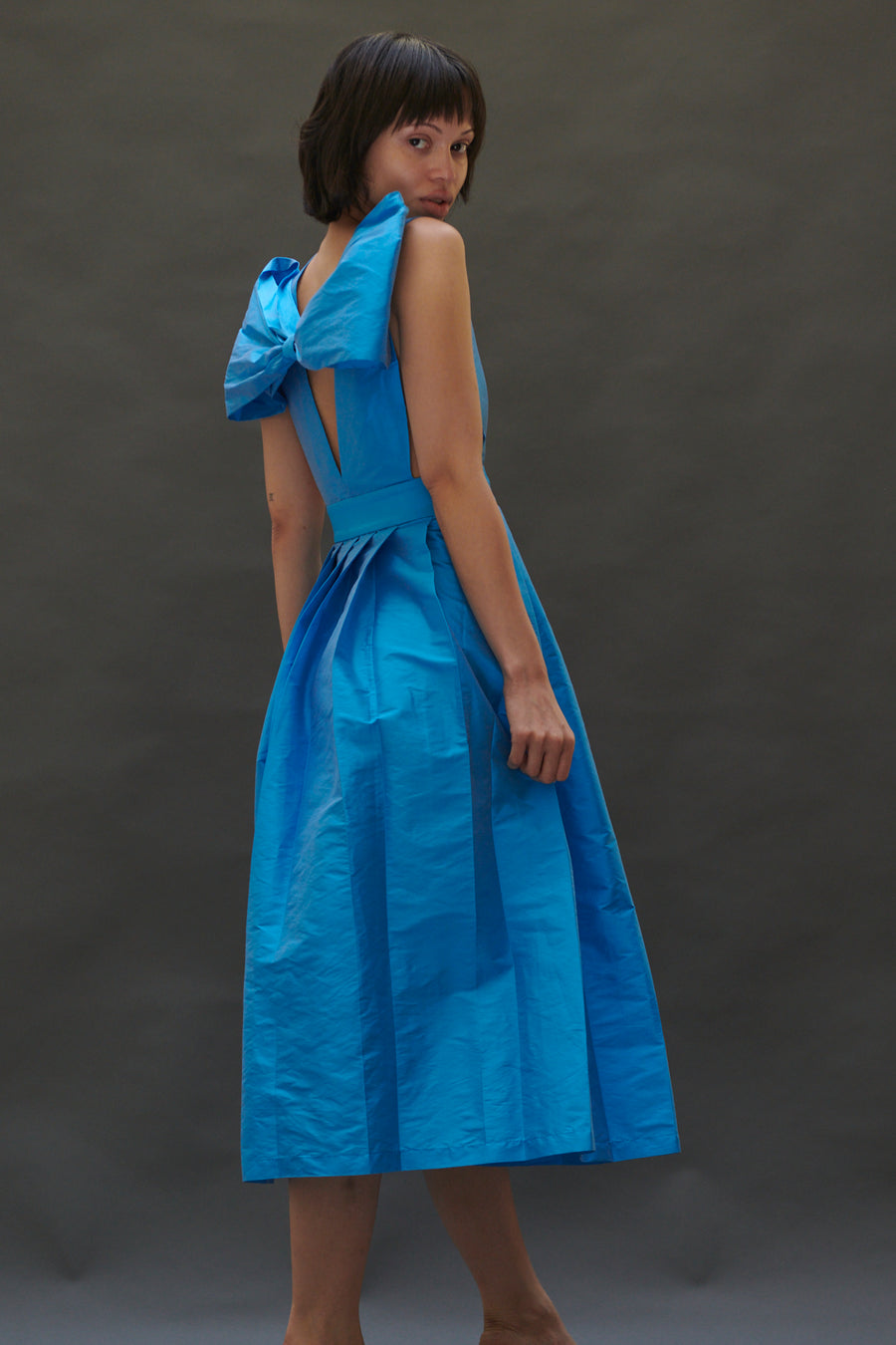 Bow Pinafore Dress in Sky Taffeta 6 / Blue