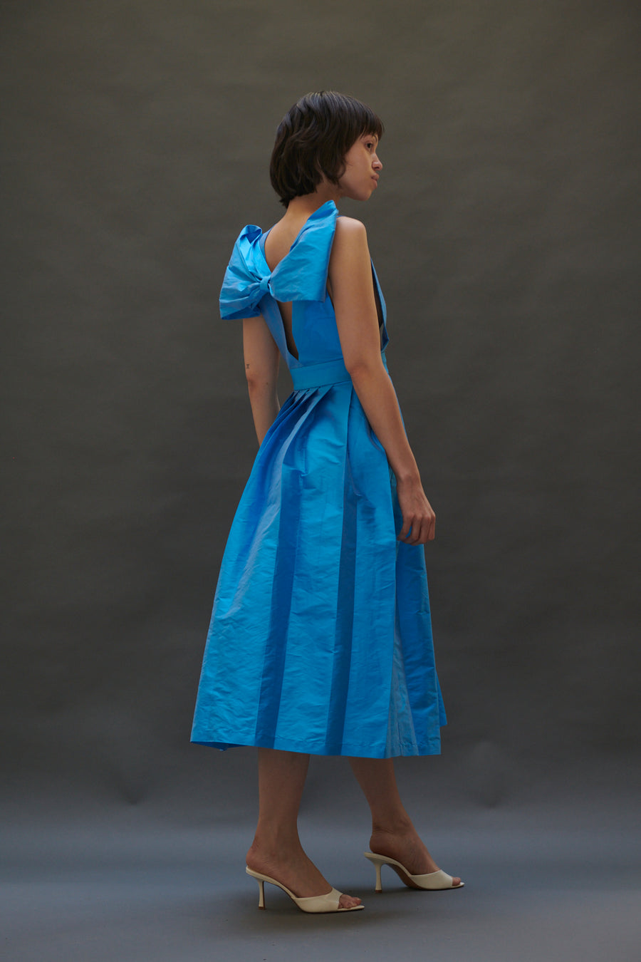 Bow Pinafore Dress in Sky Taffeta 6 / Blue