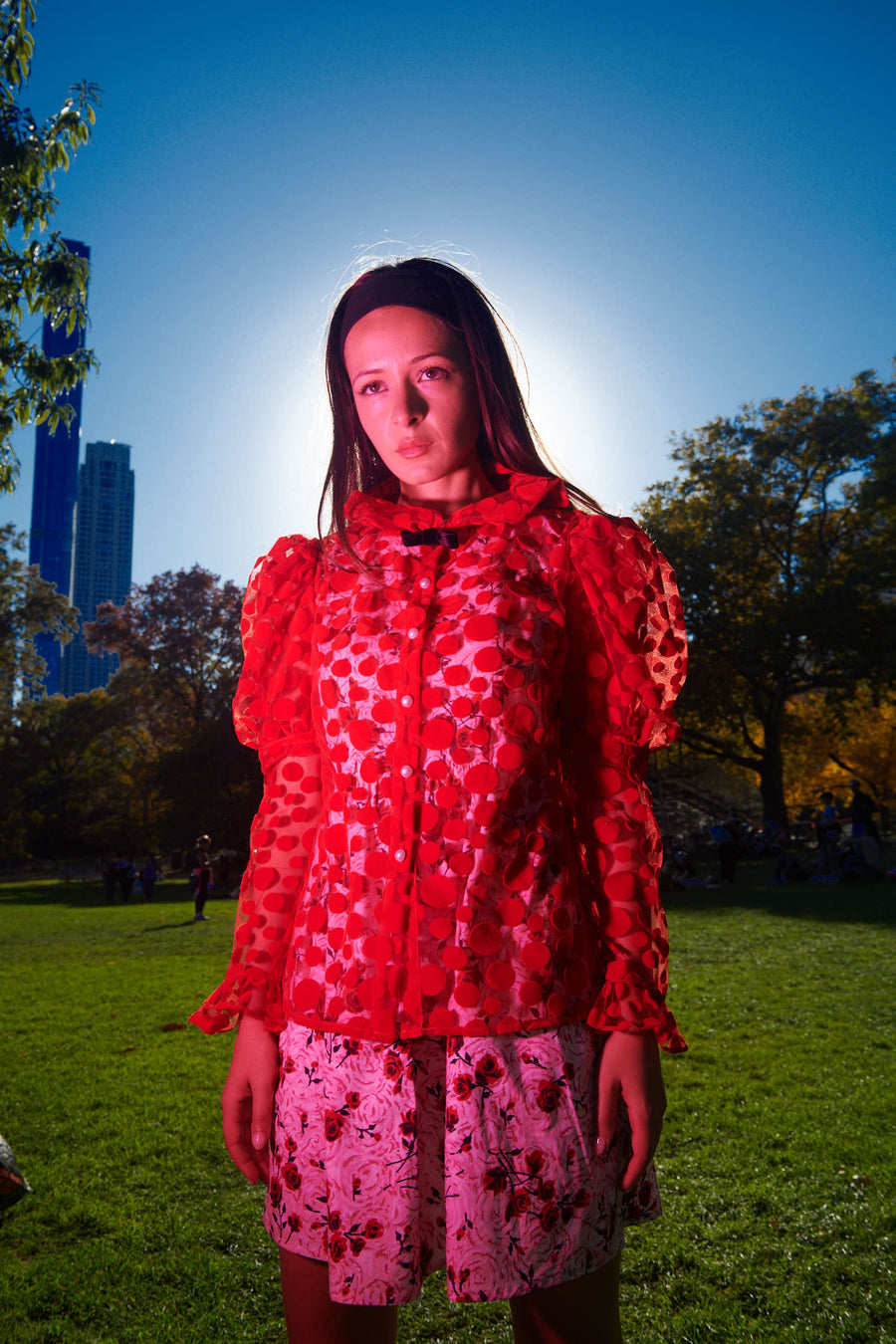 Lou Blouse in Red Flocked Dots