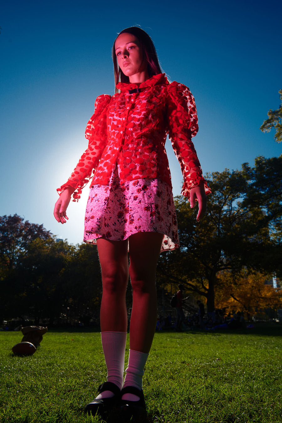 Lou Blouse in Red Flocked Dots