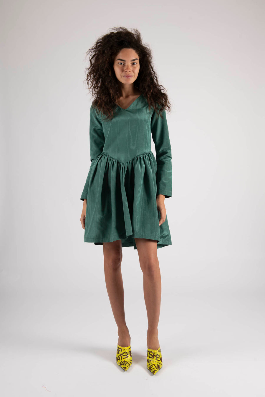 Sample Sale Vivienne Dress in Emerald Green Moiré