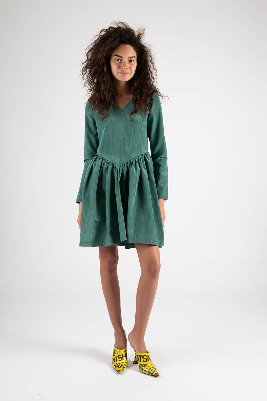 Sample Sale Vivienne Dress in Emerald Green Moiré