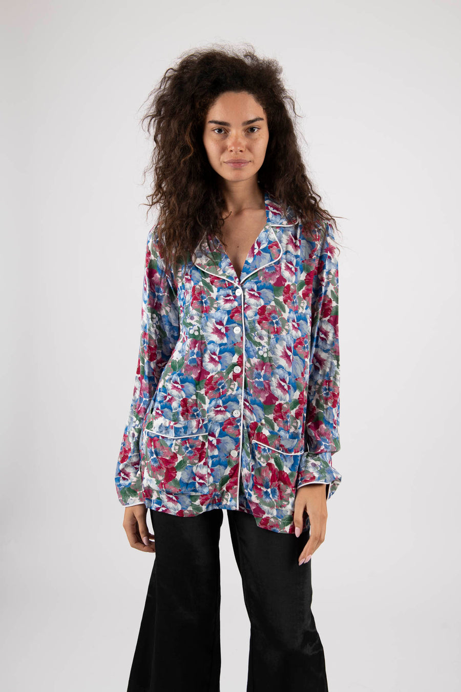 Sample Sale Pajama Style Blouse in Blue Floral