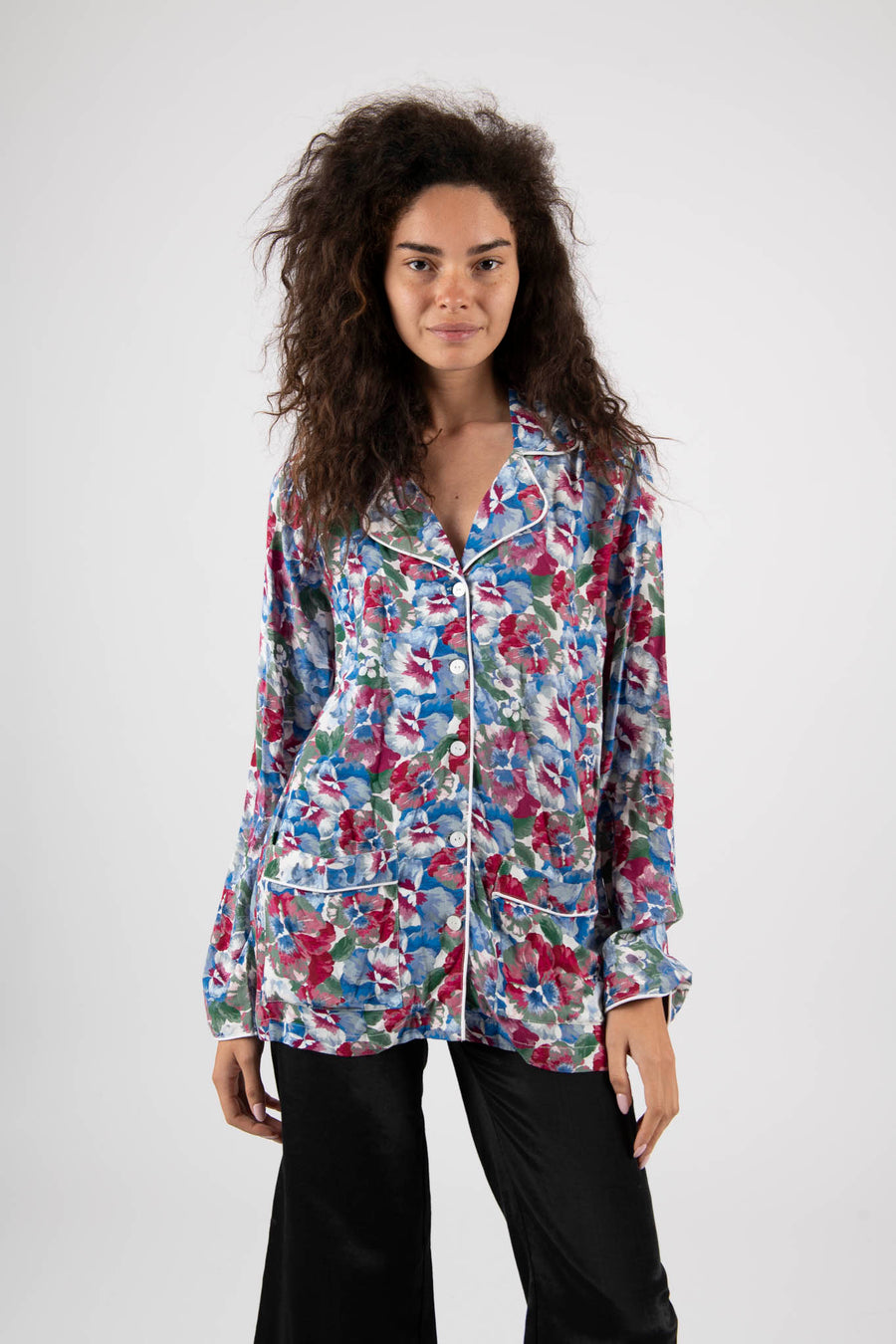 Sample Sale Pajama Style Blouse in Blue Floral