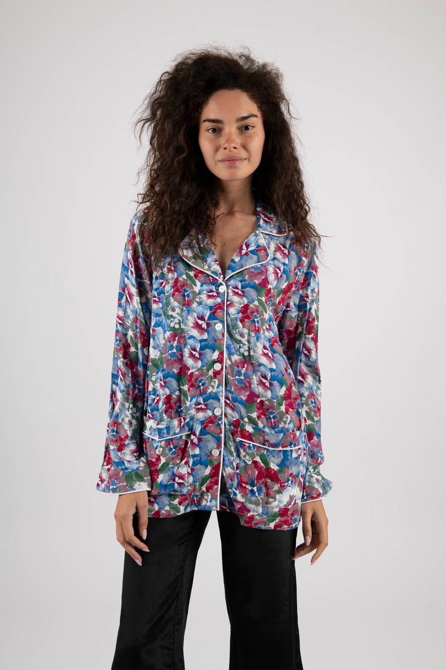 Sample Sale Pajama Style Blouse in Blue Floral