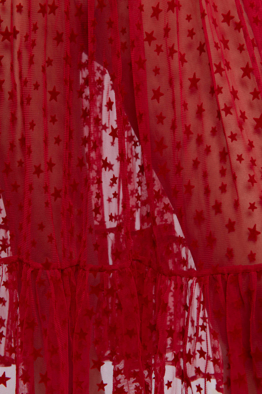 Ruffle May Dress in Red Flocked Star