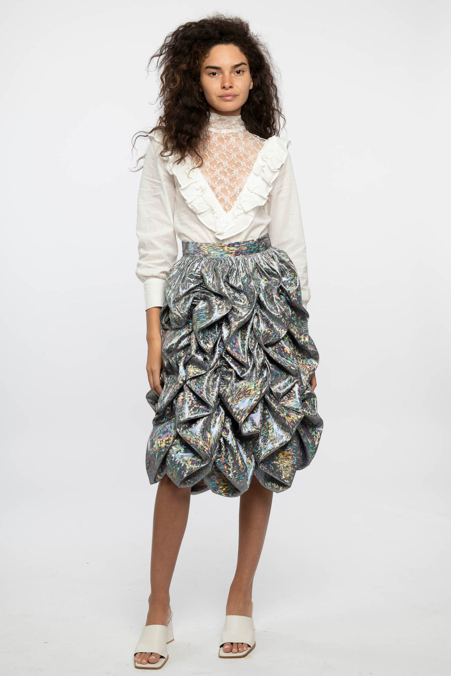 Anja Skirt in Silver Holographic Lamé