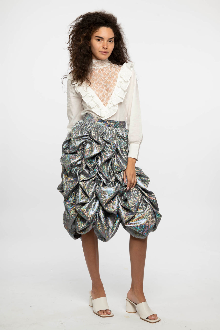 Anja Skirt in Silver Holographic Lamé