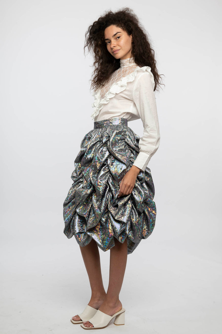 Anja Skirt in Silver Holographic Lamé