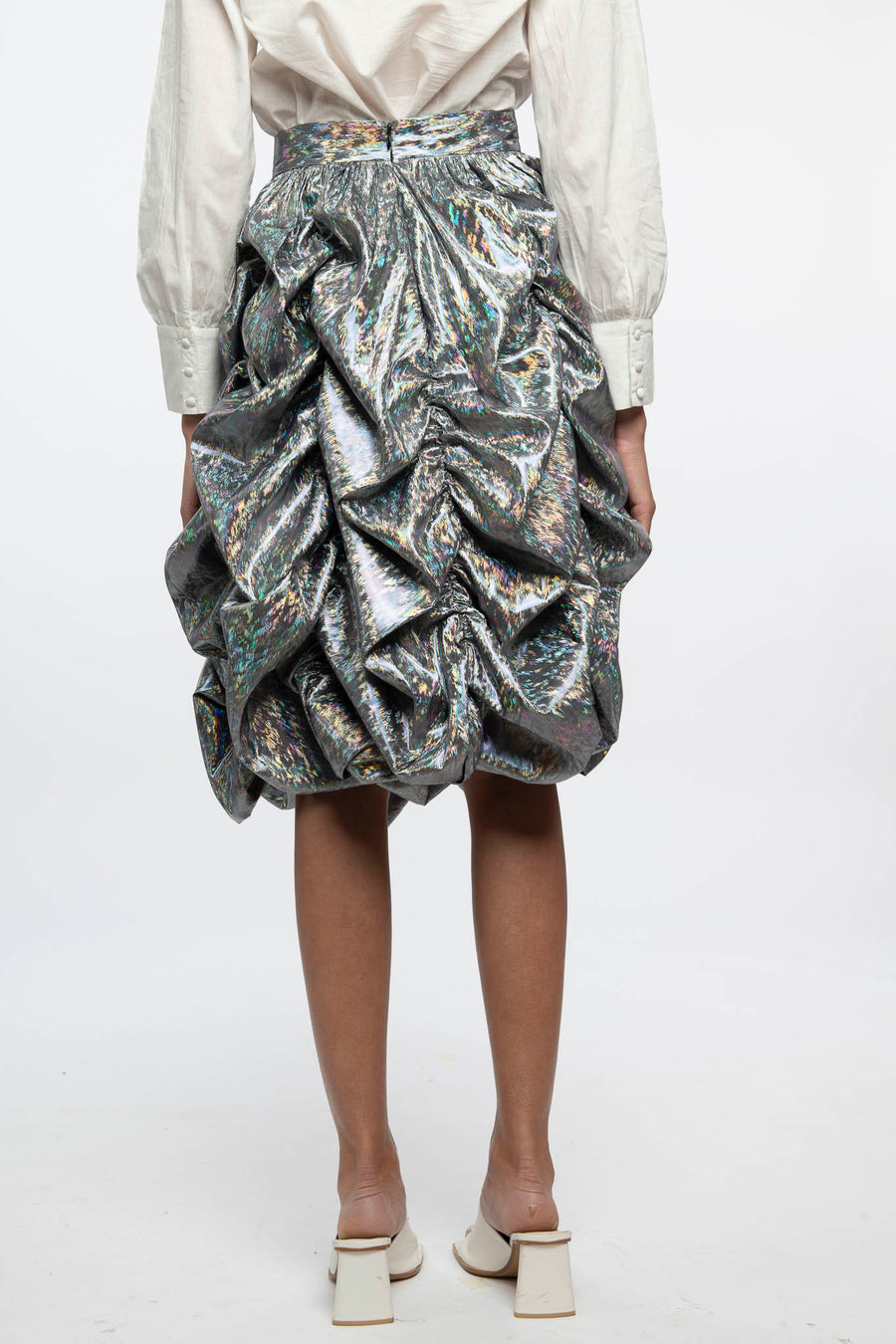 Anja Skirt in Silver Holographic Lamé