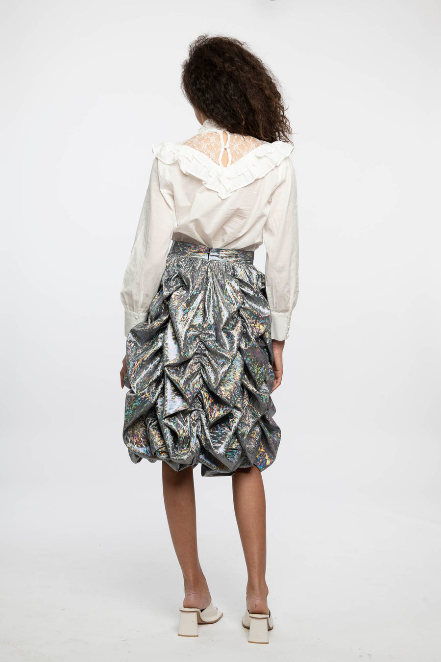 Anja Skirt in Silver Holographic Lamé