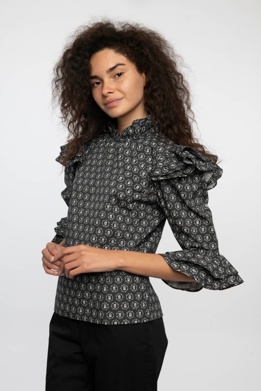 Antoinette Blouse in Floral Dot