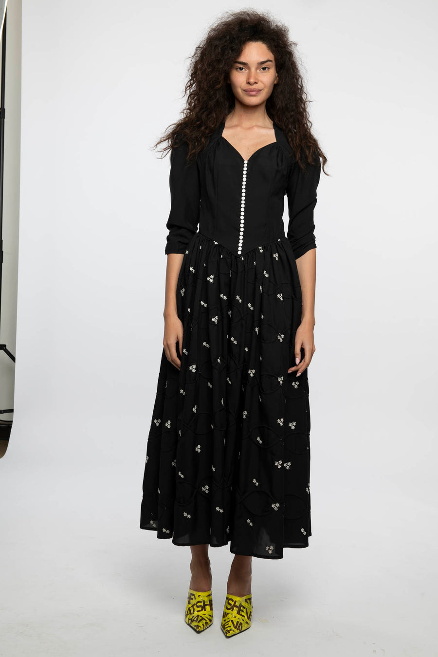 Sample Sale Embroidered Dress in Black