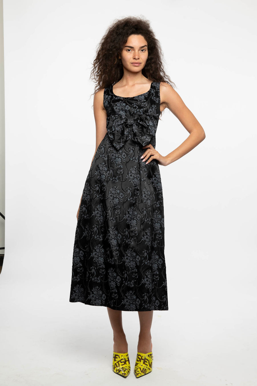 Sample Sale Bow Dress in Vintage Black Taffeta