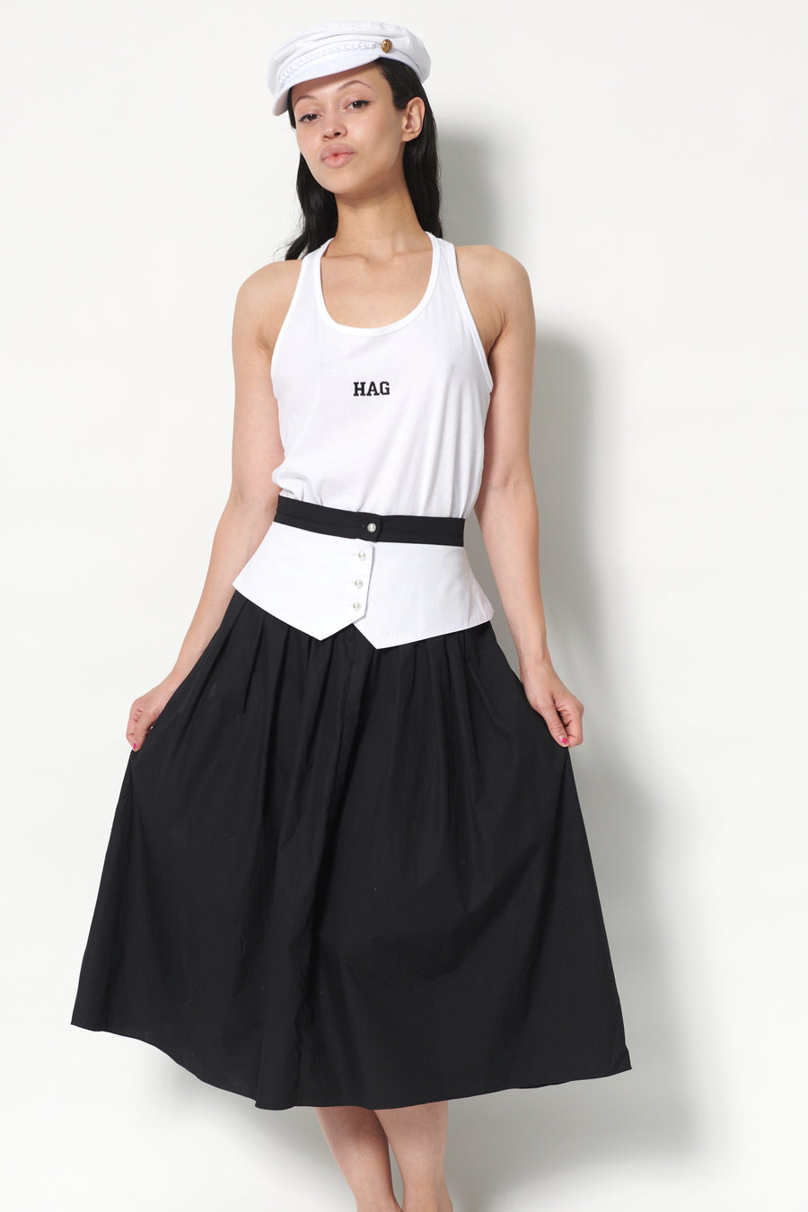 Landa Skirt in Black and White Poplin
