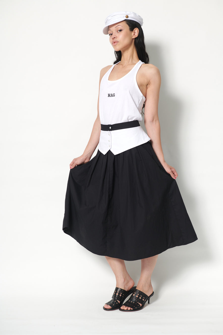 Landa Skirt in Black and White Poplin
