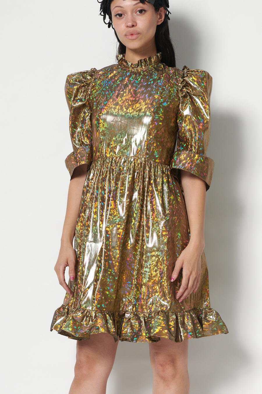 Spring Prairie Dress in Gold Holographic Lam BATSHEVA Spring Prairie Dress in Gold Holographic Lam BATSHEVA