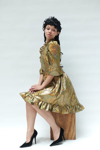 batsheva metallic dress Spring Prairie Dress in Gold Holographic Lamé